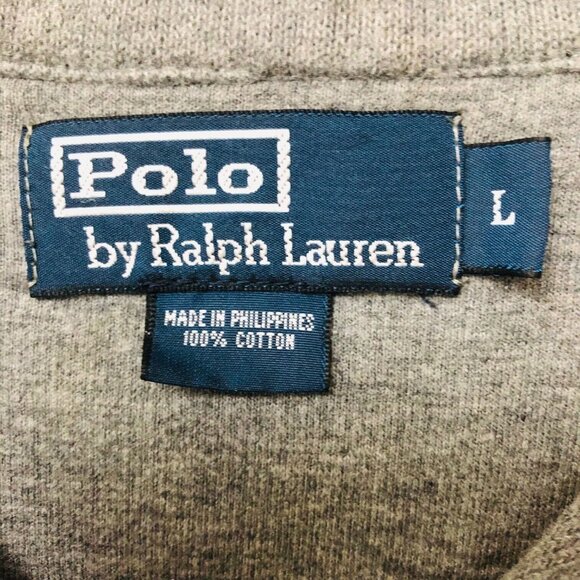 Polo Ralph Lauren Gray 1/4 Zip Pullover Sweater Men's L Pony Leather Pull Dad - Picture 4 of 4